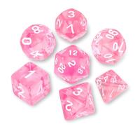 DND Lot de 7 dés polyédriques avec sac à dés noir pour jeux de rôle D&D, RPG, MTG, jeux de table, dés polyédriques pour jeux de Donjons et Dragons (dés roses transparents)