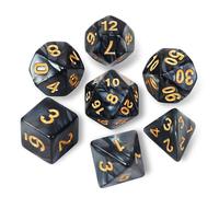 DND Lot de 7 dés polyédriques avec sac à dés noir pour jeux de rôle D&D, RPG, MTG, jeux de table, dés polyédriques pour jeux de Donjons et Dragons (noir perle)