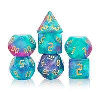 DND Lot de 7 dés polyédriques avec sac à dés noir pour jeux de rôle D&D, RPG, MTG, jeux de table, dés polyédriques pour jeux de Donjons et Dragons (vert et violet + dés nébuleuses)