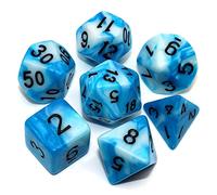 DND Lot de 7 dés polyédriques pour donjons et Dragons, D&D, COC, Jeux de rôle, Jeux de Table, avec Sac de dés, Bleu et Blanc