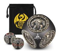 DND Spinner 7-en-1 Dés, Design en Relief 3D, Set de Dés en Métal D&D, Motif à 6 Côtés, Dés de Jeu Rotatifs Polyédriques D&D, Cadeaux DND avec Boîte Cadeau à Logo Dragon, Jeu de Rôle Accessoires, Noir