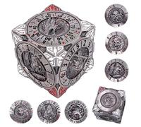 DND Spinner Dice - Set de 7 dés métal avec design dragon 3D | Design unique de spinner pour D&D RPG | Jeu de dés polyèdre pour joueurs et DM (argent)