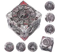 DND Spinner Dice - Set de dés 7 en 1 en métal avec design dragon en relief 3D | Design unique de spinner pour donjons et dragons RPG Jeu de dés en polyèdre pour joueurs D&D et DM (argent)