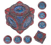 DND Spinner Dice - Set de dés en métal 7 en 1 avec design dragon en relief 3D | Design unique de spinner pour donjons et dragons RPG Jeu de dés en polyèdre pour joueurs D&D et DM (bleu-rouge)