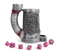 DND Tour de dés avec 7 dés polyédriques, accessoires DND pour joueurs, cadeau parfait de style taverne médiévale pour joueurs de D&D et DMS (crâne argenté)