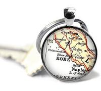 DNDEEZ Rome, Porte-clés carte de l'Italie, porte-clés italien personnalisé, Naples, Florence cadeau personnalisé, idée cadeau, porte-clés Italie, cadeau d'anniversaire, Argenté., 25 mm