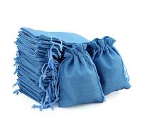 DNDGDLUA Lot de 30 sacs en toile de jute réutilisables avec cordon de serrage - 10 x 14 cm - Petits sacs cadeaux pour bijoux, bricolage, artisanat, mariage, fête (bleu clair)