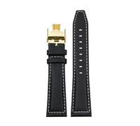 DNDJJM Bracelet de montre compatible avec le bracelet de montre en cuir Longines Pioneer Five Star Admiral Series for hommes Comcas L3.810/L3.811 en cuir de vache(Black white gold B,21mm)