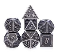 DnDnD Acient Lot de 7 dés DND en métal argenté D&D avec étui en métal - Pour Donjons et dragons, Shadowrun, Pathfinder, Savage World et jeux de table