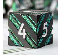 DNDND Dés à rayures D&D, dés métalliques à paillettes avec boîte en métal cadeau pour jeu de table Donjons et Dragons (rayures vertes)