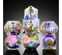 DNDND - Dés tranchants en résine DND à paillettes irisées, faites à la main, avec superbe étui cadeau pour jeux de table Donjons et Dragon (cœur liquide plaqué irisé)