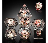 DNDND Jeu de dés D&D en résine avec pochette en velours pour jeux de rôle Donjons et Dragons, jeux de rôle DND et jeux de table (tête de mort à pois sanguins)