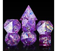 DNDND Jeu de dés DND à bords tranchants, faits à la main, avec étui cadeau pour jeu DND Donjons et Dragon (violet avec numéro argenté)