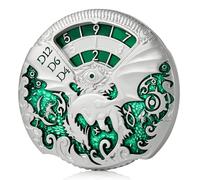 DNDND Jeu de dés DND en métal 7 en 1 avec superbe coffret cadeau pour donjons, dragon et jeu de table (argenté et vert)