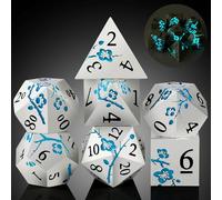 DNDND Lot de 7 dés D&D en métal phosphorescents avec superbe étui cadeau pour jeu de table Donjons et dragons (bleu foncé)