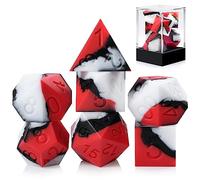 DNDND Lot de 7 dés D&D en silicone avec étui en plastique transparent pour jeux de rôle et jeux de table (rouge, noir, blanc