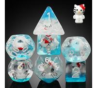 DNDND Lot de 7 dés D&D Kitty Donjons et Dragons, avec sac en velours pour jeux de rôle DND et jeux de table (chaton