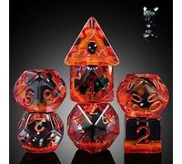 DNDND Lot de 7 dés DND en résine avec sac en velours pour jeux de rôle et jeux de table Motif chat noir