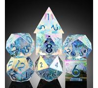 DNDND Lot de 7 dés DND en résine plaqué irisé faits à la main avec superbe étui cadeau pour jeux de table Donjons et Dragon (placage irisé transparent)