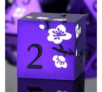 DNDND Lot de 7 dés en métal D&D - Jeu de dés DND métalliques lourds avec magnifique étui cadeau pour jeu de table Donjons et dragons (violet mat avec fleurs blanches)