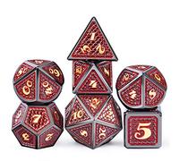 DNDND Lot de 7 dés en métal Donjons et Dragons en forme d'écailles de dragon métalliques avec boîte cadeau pour jeu DND (rouge avec bord noir)