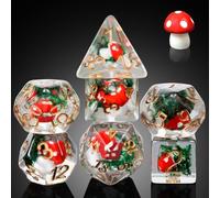 DNDND Lot de 7 dés en résine D&D en forme de champignon avec sac cadeau en velours pour jeux de rôle et jeux de table Motif champignon rouge