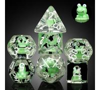 DNDND Lot de 7 dés en résine polyédrique en forme de grenouille avec pochette en velours pour jeux de rôle DND Donjons et dragons (jeu de dés DND grenouille DND