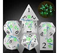 DNDND - Lot de 7 écrous en métal qui brillent dans l'obscurité, vert métallisé, avec un superbe coffret cadeau pour les jeux de société comme Dungeon et Dragon (vert phosphorescent)
