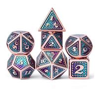 DNDND Lot de dés en métal D&D, 7 pièces de dés métalliques à échelle de dragon avec coffret cadeau en métal pour jeu de Donjons & Dragons (Teal et violet avec bordure cuivre)