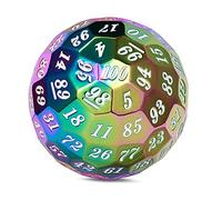 DNDND Rainbow D100 Dés polyédriques en métal 50 mm 100 faces avec étui en métal et pochette en velours pour jeu de table (arc-en-ciel avec numéro blanc)