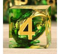 DNDND Sharp Edge Lot de 7 dés DND avec anneau magique doré à l'intérieur - Dés de RPG uniques en résine pour Donjons et Dragons, D&D, jeu de table - Coffret cadeau collector (vert avec anneau)