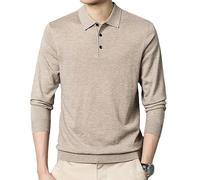 Dndrdhfb Polo en Tricot De Laine pour Hommes, Manches Longues, Bouton À Revers, Slim Business, Pull Décontracté, Hauts 1 Asian Size 2XL(180)