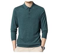 Dndrdhfb Polo en Tricot De Laine pour Hommes, Manches Longues, Bouton À Revers, Slim Business, Pull Décontracté, Hauts N Asian Size M (165)
