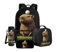 Dngkaoje Ensemble sac à dos d'école imprimé pour enfants, garçons et filles, ensemble de sac à dos 4 en 1 pour la rentrée scolaire, Balle Capybara drôle