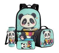 Dngkaoje Ensemble sac à dos d'école pour enfants garçons Gilrs Sac d'école 4 en 1 avec poche avant, Reading Panda, L11.02xW5.12xH17.32 inches, Ensemble cartable