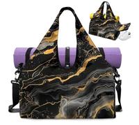 Dngkaoje Grand sac de sport en marbre noir et doré avec support pour tapis de yoga et compartiment à chaussures - Sac de sport pour homme et femme - Convient à toutes vos affaires - Sac fourre-tout à
