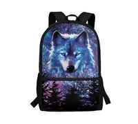 Dngkaoje Sac à dos d'école pour enfants de 43,2 cm, grande capacité, sac à dos de voyage décontracté avec sangle réglable, Woodland Wolf, 13 x 28 x 44 cm