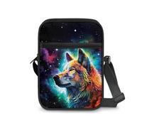 Dngkaoje Sac à main à bandoulière pour femme - Mini portefeuille à fermeture éclair - Avec sangle réglable, Loup ciel étoilé, L7xW2xH9 inches