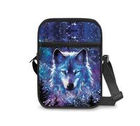 Dngkaoje Sac à main à bandoulière pour femme - Mini portefeuille à fermeture éclair - Avec sangle réglable, Loup étoilé violet, L7xW2xH9 inches