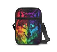 Dngkaoje Sac à main à bandoulière pour femme - Mini portefeuille à fermeture éclair - Avec sangle réglable, Loup coloré., L7xW2xH9 inches
