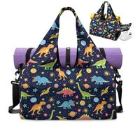 Dngkaoje Sac fourre-tout de sport imprimé dinosaure pour femme avec compartiments à chaussures, sac de sport, accessoires de yoga pour femme, sac de sport dinosaure bleu pour filles