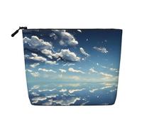 DngSer Blue Sky and White Clouds Fake Hemp Makeup Bag - Trousse de toilette de voyage multifonction - Accessoires de maquillage, rangement quotidien - En déplacement, noir, One Size