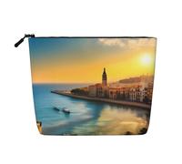 DngSer Sunset in Barcelona Trousse de maquillage multifonction en chanvre synthétique - Trousse de toilette de voyage - Accessoire de maquillage - Rangement quotidien - Pour les déplacements - Noir -