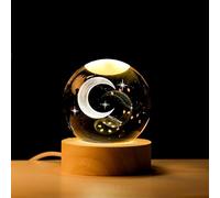 DNIEBW Veilleuse 3D en forme de boule de cristal de Saturne pour enfants - Lampe de nuit avec base en bois - Décoration fantaisie - Boule crsytale LED - Décoration de chambre à coucher (lune et