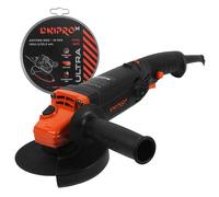Dnipro-M GL-125S Meuleuse angulaire, 850 W, disque 125 mm, 4 000-11 000 tr/min, avec manche supplémentaire, 10 disques de nettoyage, protections incluses, câble 3 m, idéal pour couper et ébaucher