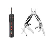 Dnipro-M Tournevis électrique 3,6 V, 320 tr/min, 4,5 Nm, USB-C, lumière LED, batterie 2000 mAh + outil multifonction 17 en 1 en acier inoxydable avec pinces, couteau et jeu d'embouts
