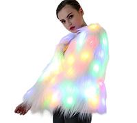 DNJKH Manteau en Fausse Fourrure avec LED pour Femme, Veste Chaude d'hiver pour Fantaisie Robe Lumières Brillantes Scène Anniversaire Vêtements