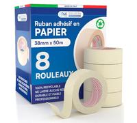 DNK TRADE 8x Ruban de Masquage 38mm x 50m - Pour Peinture et Masquage - Adhésif Sans Laisser de Résidus - Ruban Papier