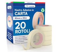 DNK TRADE Ruban de papier - 20 rouleaux de ruban de peintres 30 mm x 50 m - Papier gommé professionnel 30 x 50 cm recyclable pour masquage peinture et blanchiment