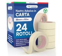 DNK TRADE Ruban de papier 38 mm x 50 m pour peintres en papier caoutchouté professionnel recyclable pour masquage, peinture et blanchiment - 24 rouleaux
